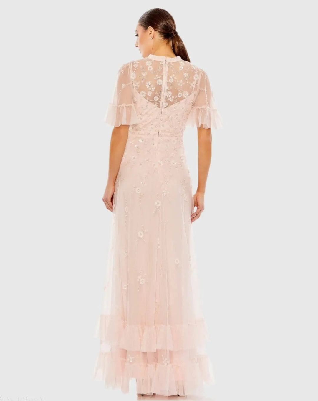 Mac Duggal 9199 Floral Embellished Flutter Sleeve A-Line Gown