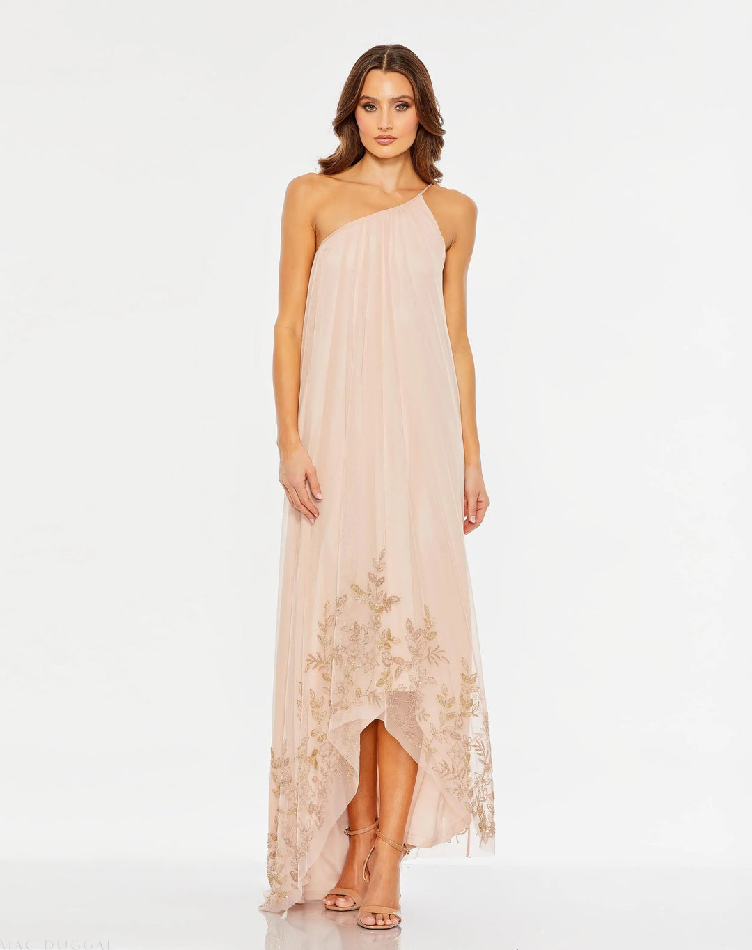 Mac Duggal 9218 Flowy One Shoulder Beaded Trapeze Gown