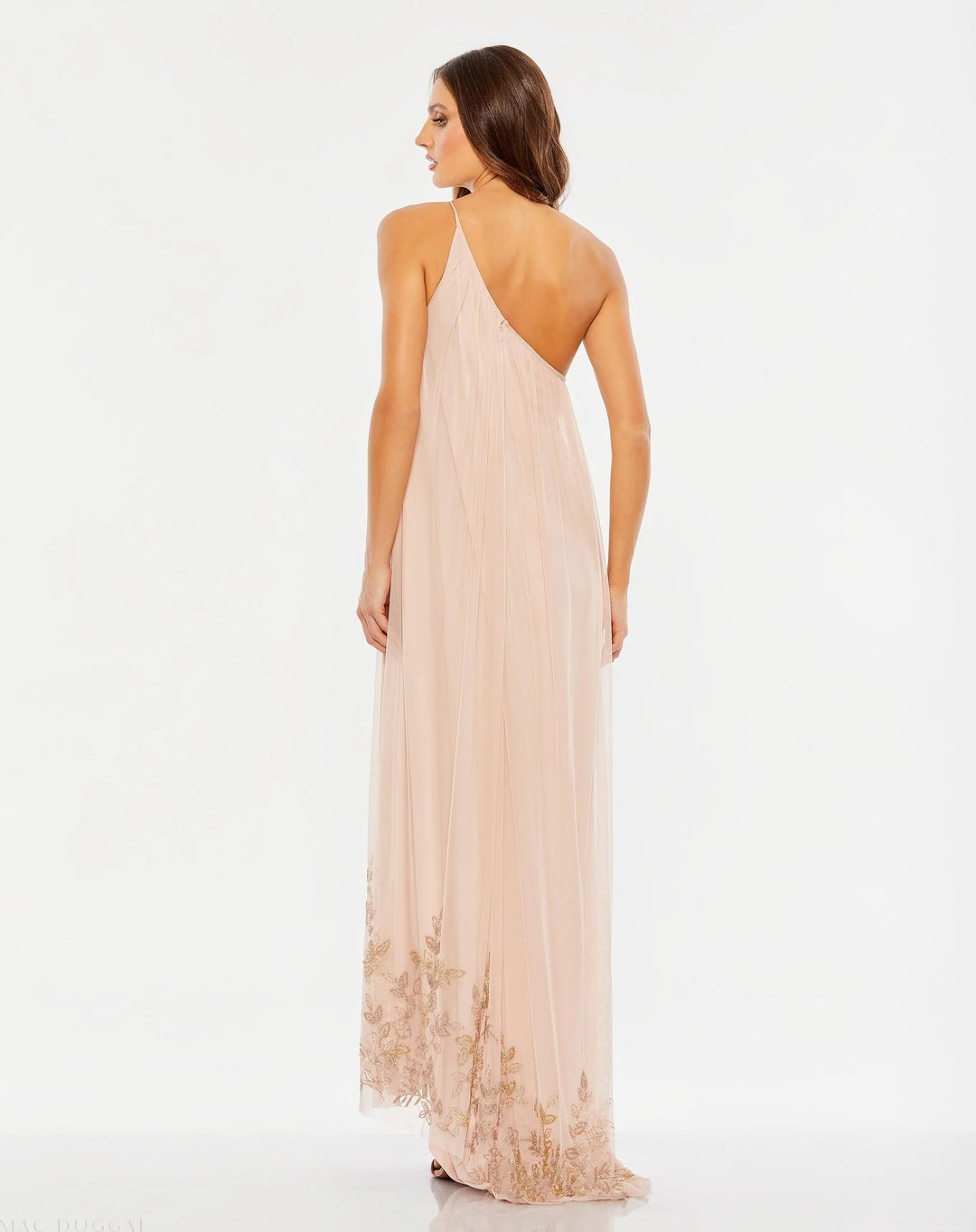 Mac Duggal 9218 Flowy One Shoulder Beaded Trapeze Gown
