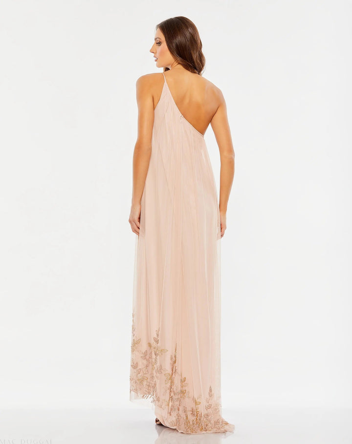 Mac Duggal 9218 Flowy One Shoulder Beaded Trapeze Gown
