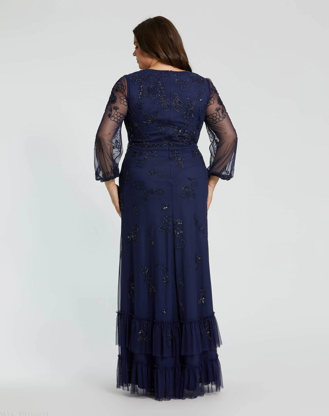 Mac Duggal 9247 Long Sleeve Embellished V-Neck Gown (Plus)
