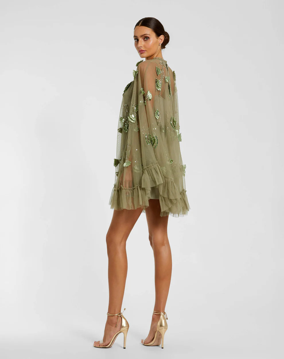 Mac Duggal 9257 Embellished Long Sleeve Trapeze Dress with Ruffle Hem