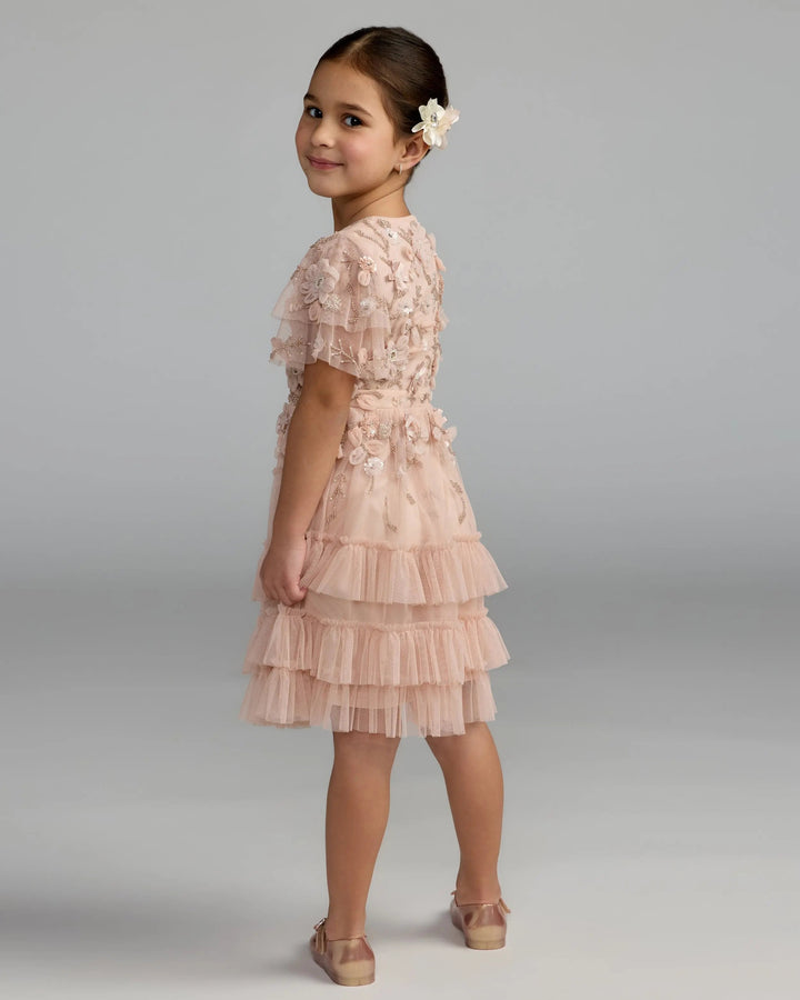 Mac Duggal 9295 Girls Pink Embellished Flutter Sleeve Ruffle Dress