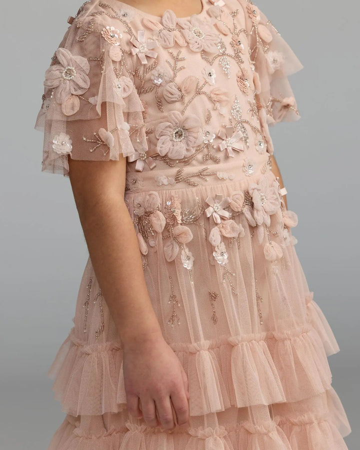 Mac Duggal 9295 Girls Pink Embellished Flutter Sleeve Ruffle Dress