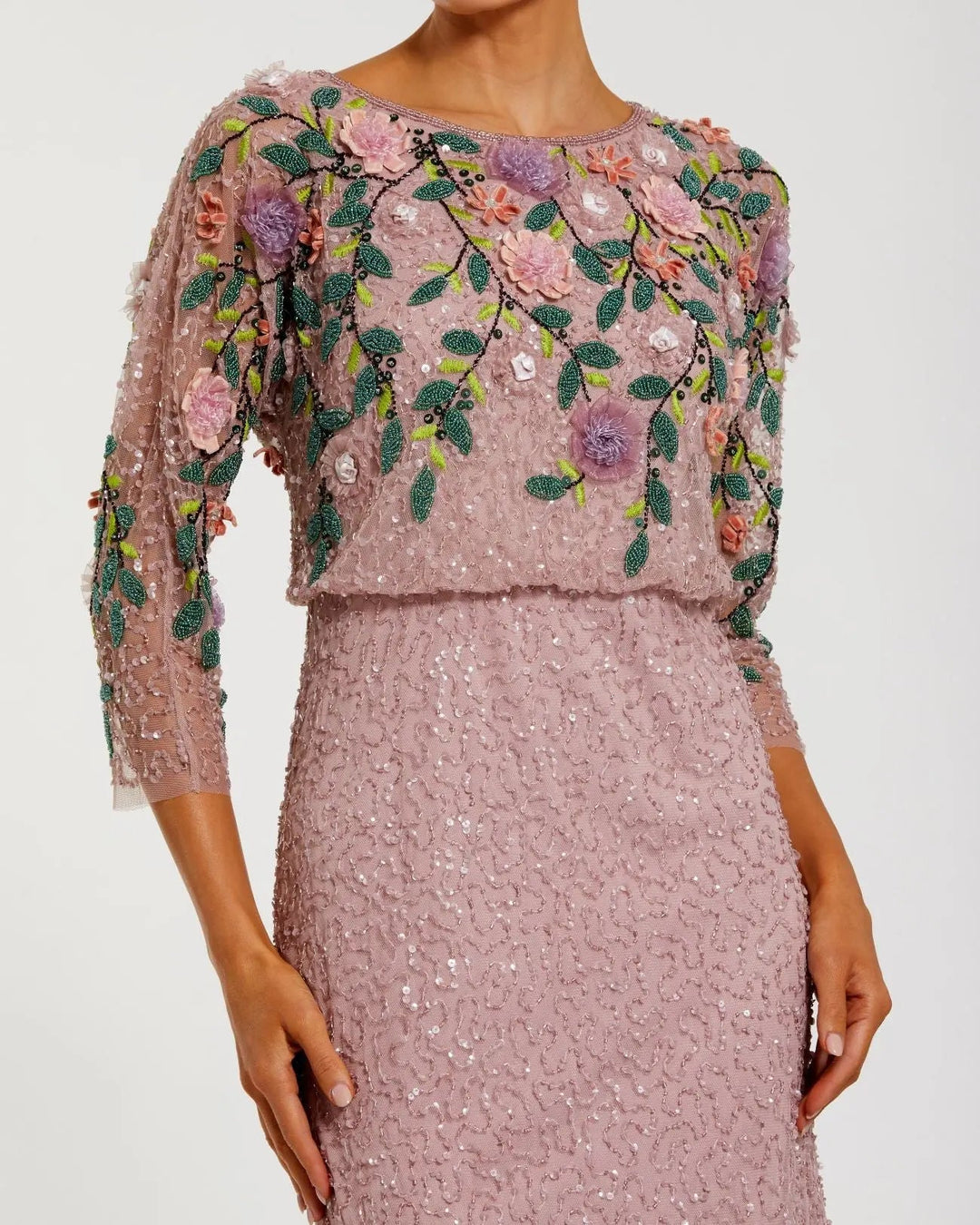 Purple Floral Embellished Long Sleeve Gown - FOSTANI.com
