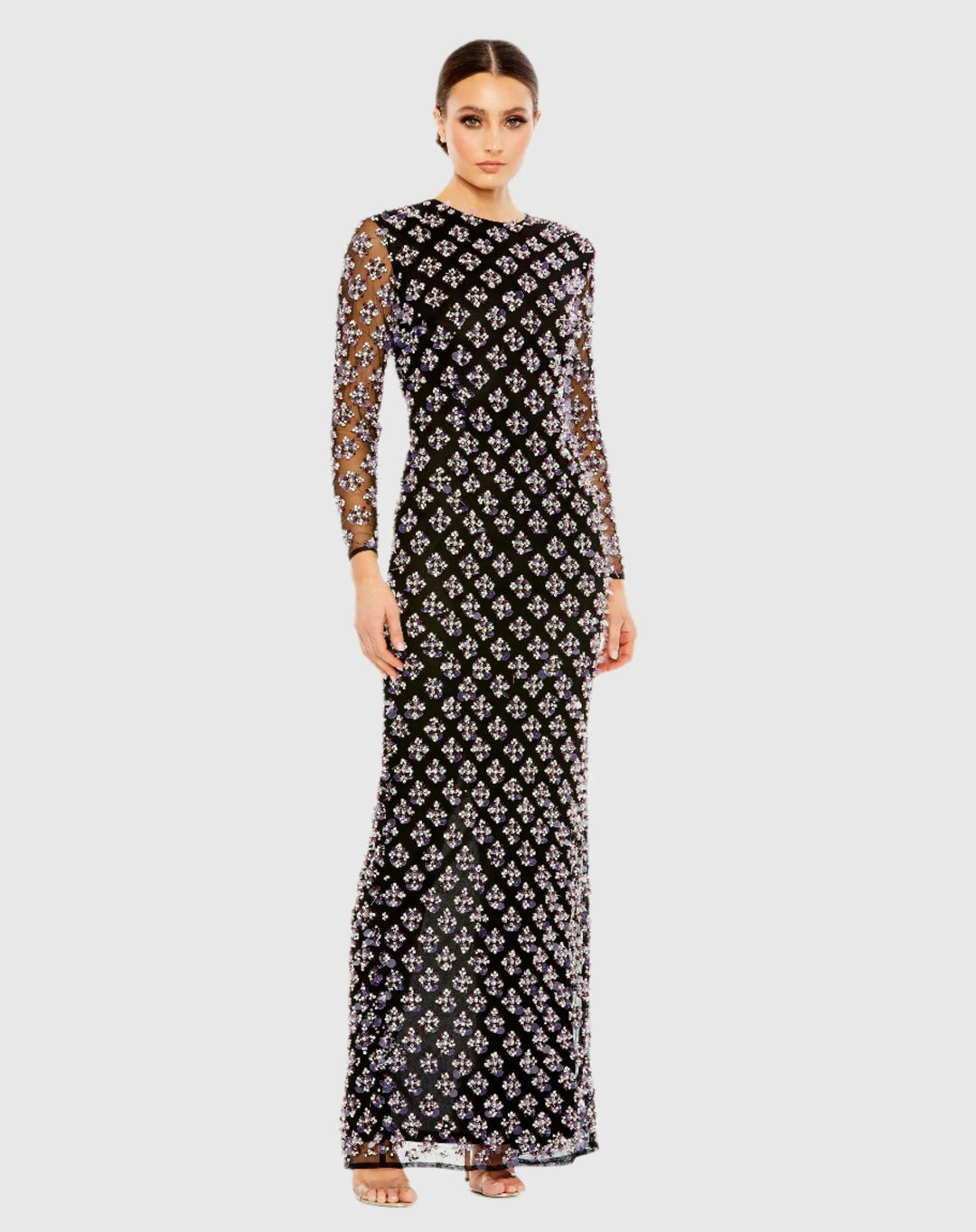 Mac Duggal 93618 Long Sleeve Hand Beaded Crystal Rhinestone Gown
