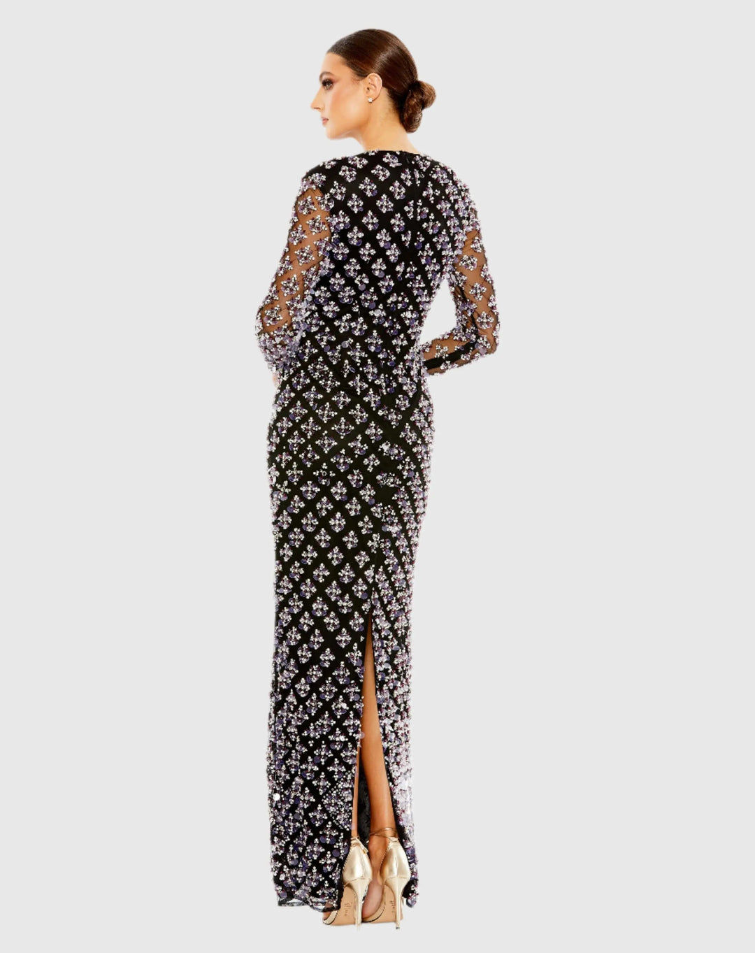 Mac Duggal 93618 Long Sleeve Hand Beaded Crystal Rhinestone Gown