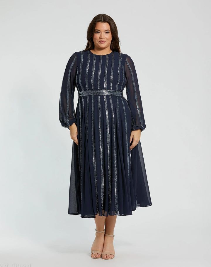 Mac Duggal 94001 Long Sheer Sleeve Sequin Dress (Plus)