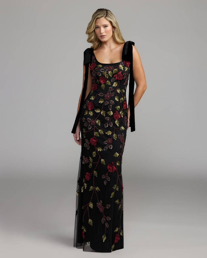 Mac Duggal 9411 3D Floral Embellished Gown With Velvet Bows