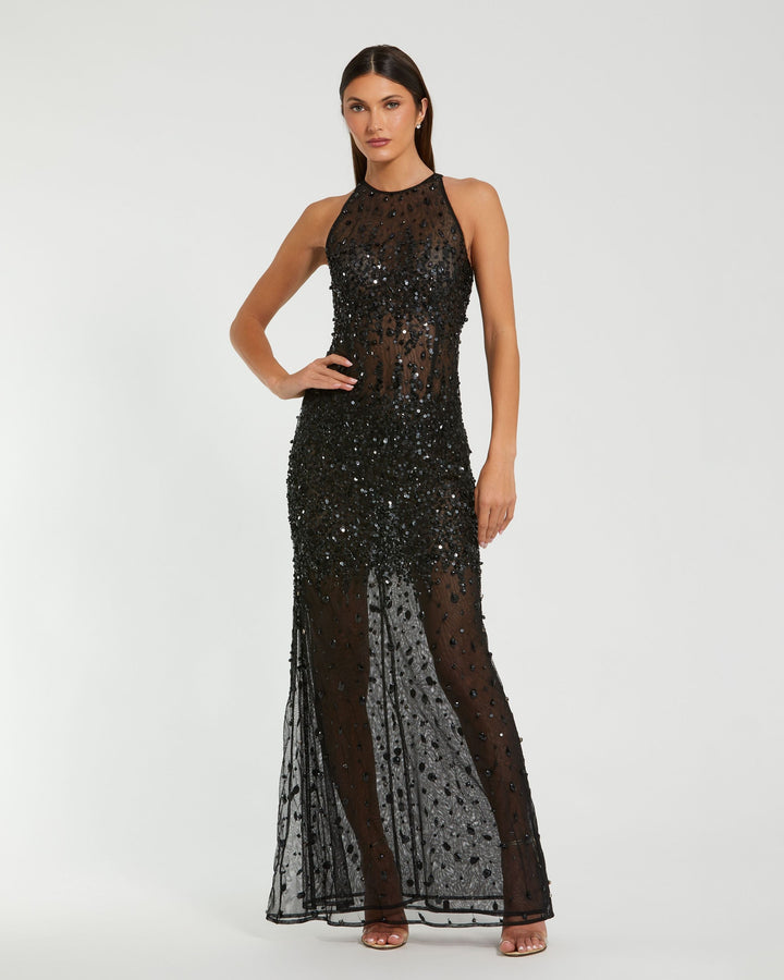 Mac Duggal 94157 Embellished Sheer Halter Gown
