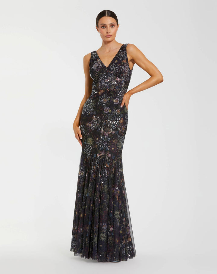 Mac Duggal 94260 Embellished Floral Sleeveless V-Back Gown