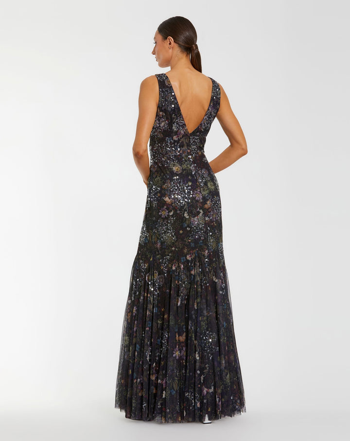 Mac Duggal 94260 Embellished Floral Sleeveless V-Back Gown