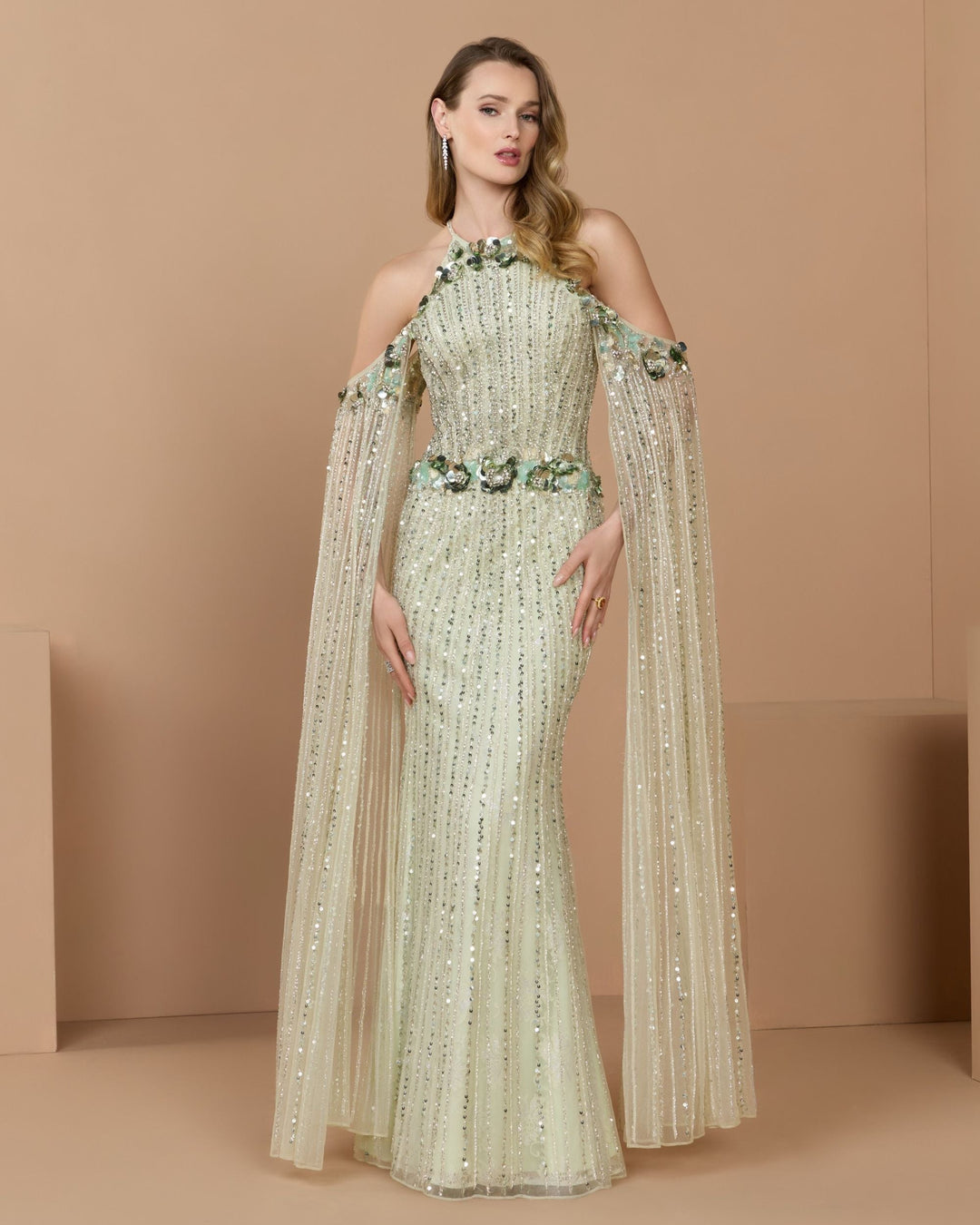 Mac Duggal 94308 Embellished Column Gown With Cape Sleeves