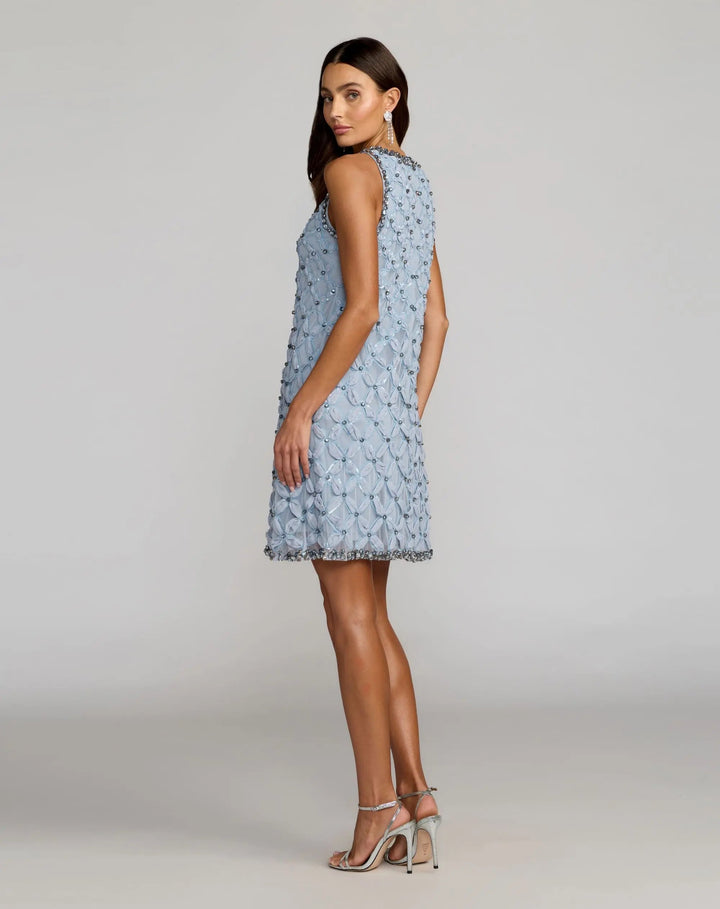 Mac Duggal 9432 Blue Rhinestone Embellished Sleeveless Mini Dress - FOSTANI.com