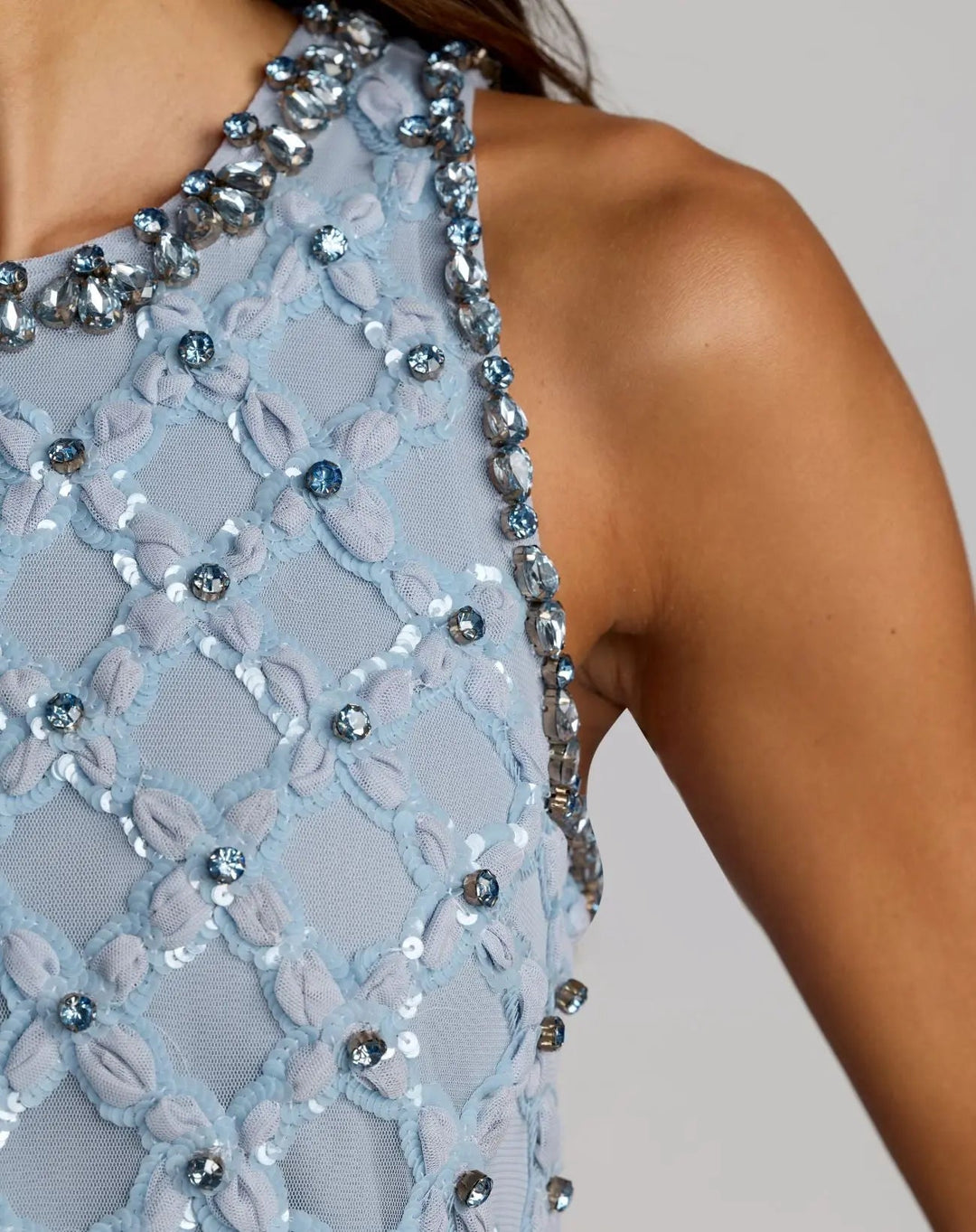 Mac Duggal 9432 Blue Rhinestone Embellished Sleeveless Mini Dress - FOSTANI.com