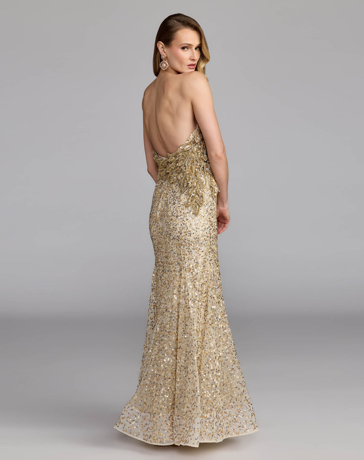Mac Duggal 94325 Strapless Mermaid Gown With 3D Floral Appliqué
