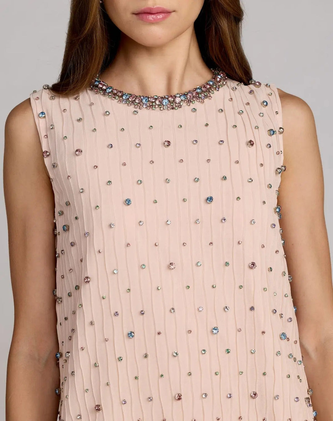 Light Pink Embellished Sleeveless Shift Mini Dress - FOSTANI.com
