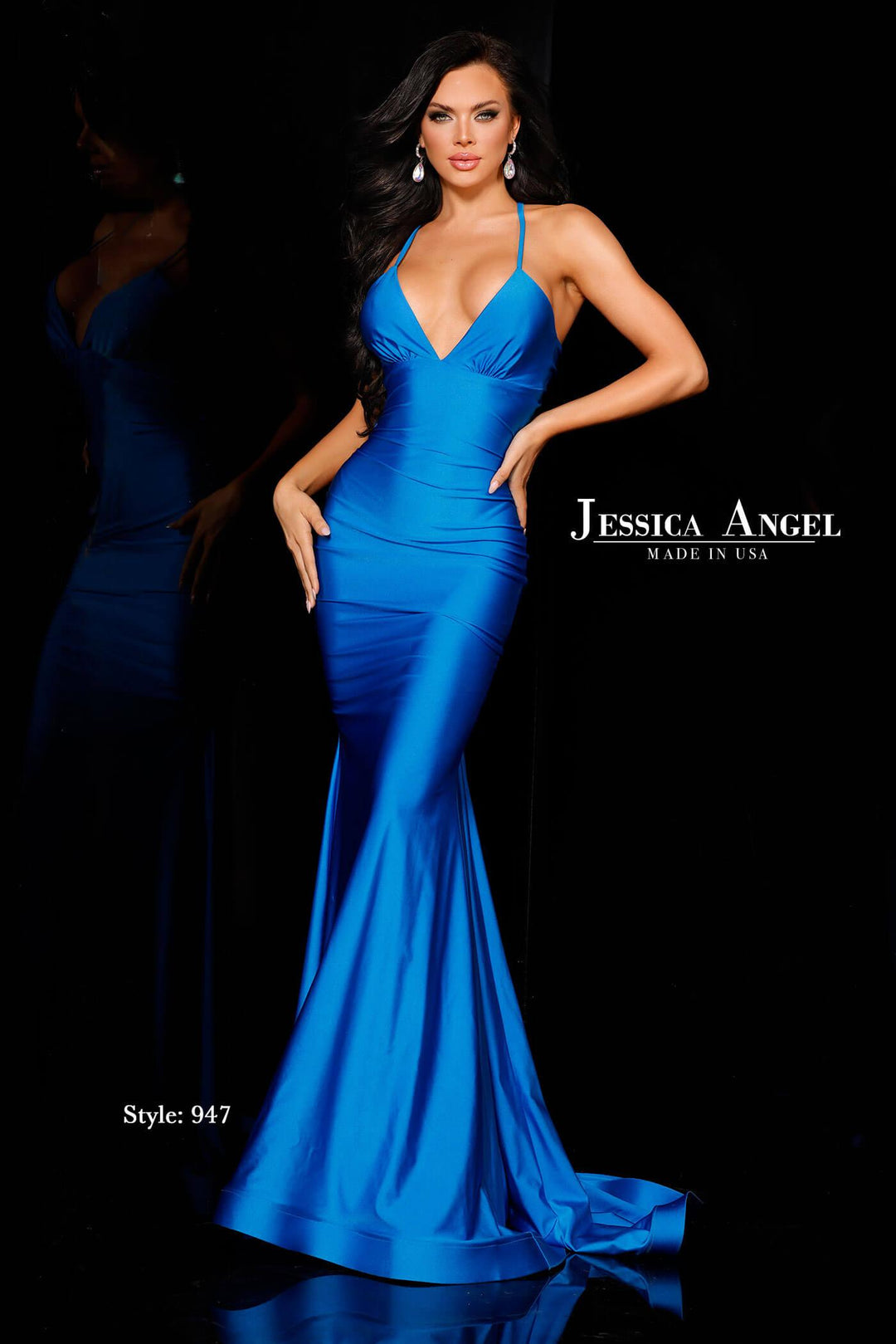 Jessica Angel 947 V-neck mermaid gown front view