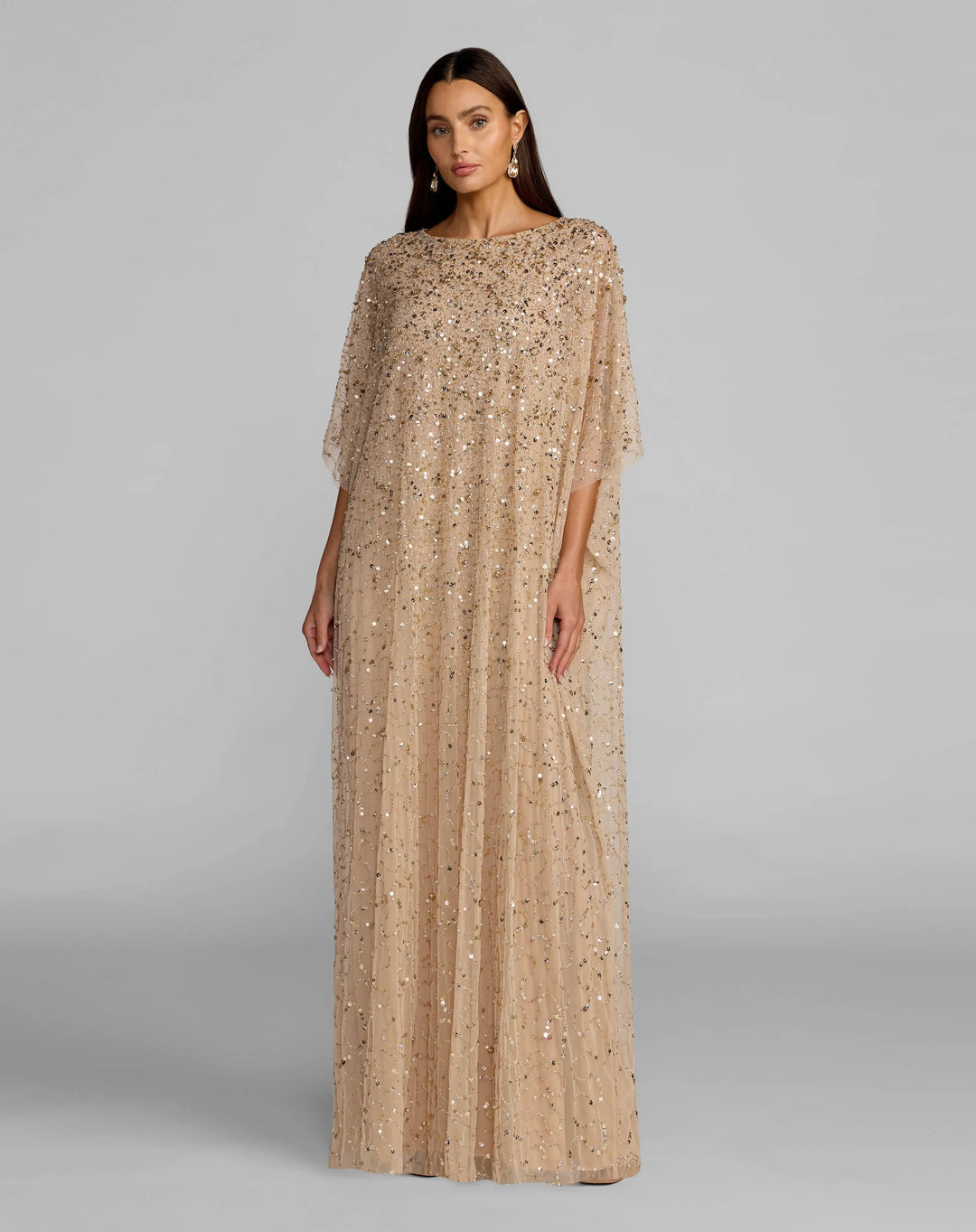 Mac Duggal 9475 Gold Sequin Embellished Kaftan Gown