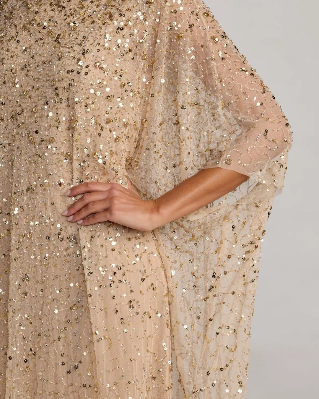 Mac Duggal 9475 Gold Sequin Embellished Kaftan Gown