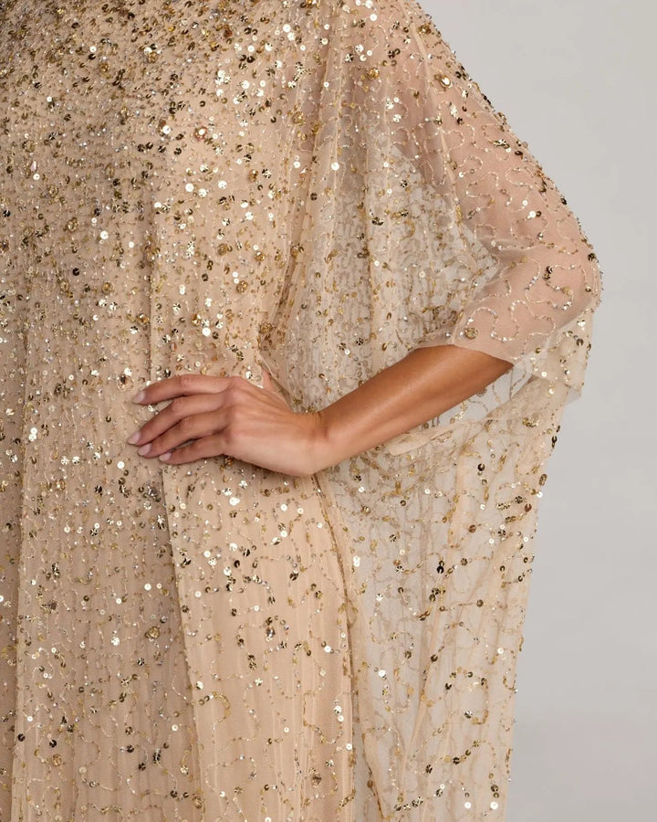 Mac Duggal 9475 Gold Sequin Embellished Kaftan Gown