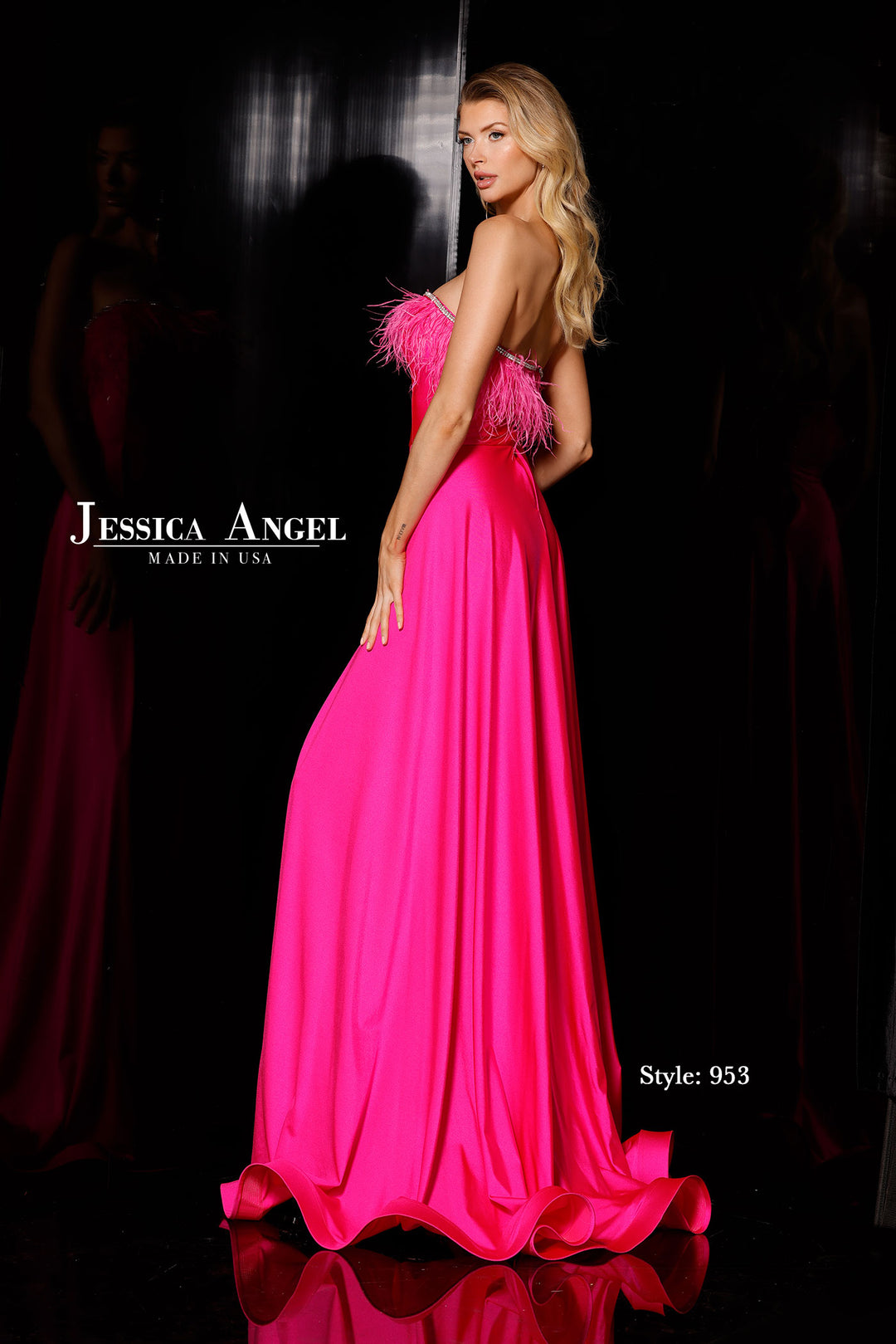 Jessica Angel 953 strapless feather romper with overskirt back view