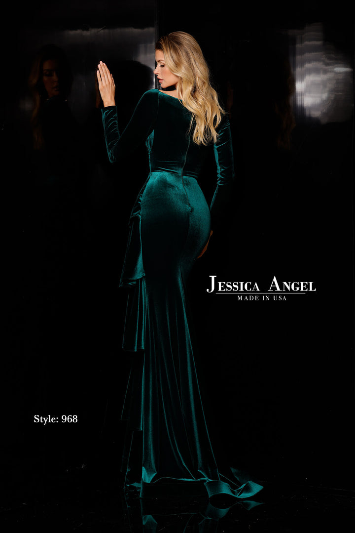 Jessica Angel 968 velvet mermaid gown with train back view