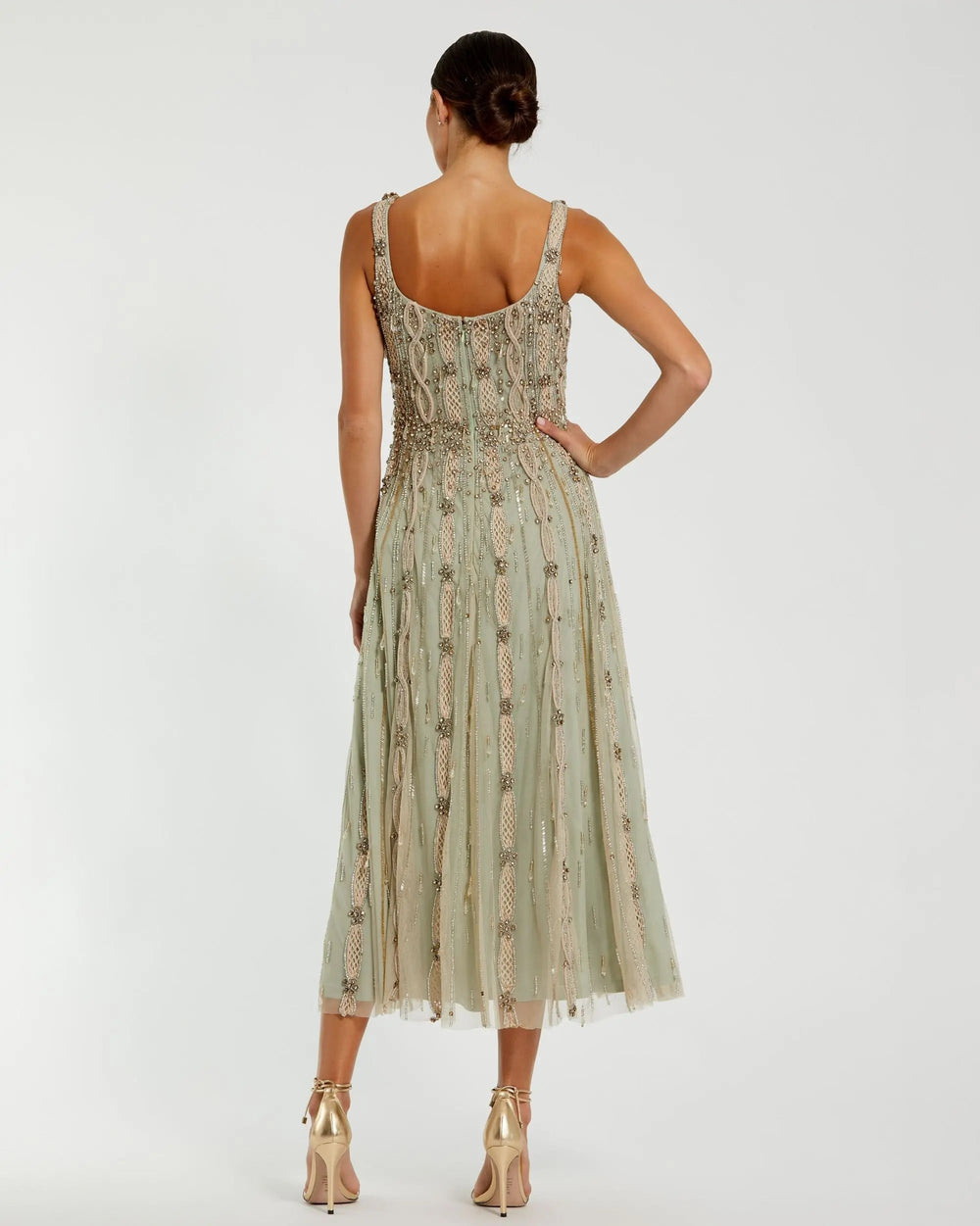 Mac Duggal 9910078P Petite Green Sleeveless Scoop Neck Embellished Midi Dress - FOSTANI.com