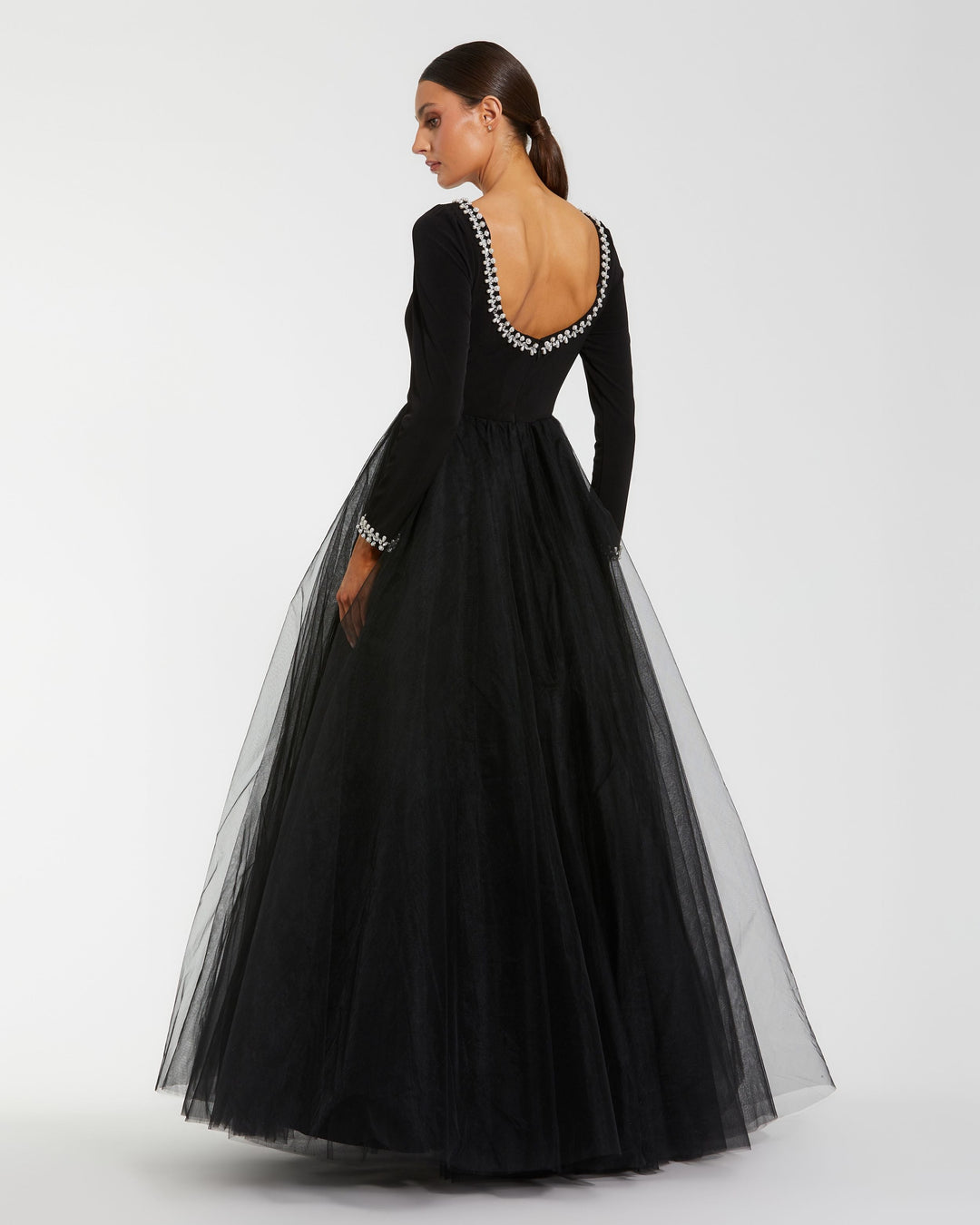 Mac Duggal 9956186P Petite Long Sleeve Tulle Ball Gown