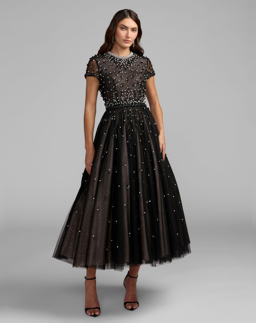 Mac Duggal 56255 Embellished Pearl Tulle Midi Dress