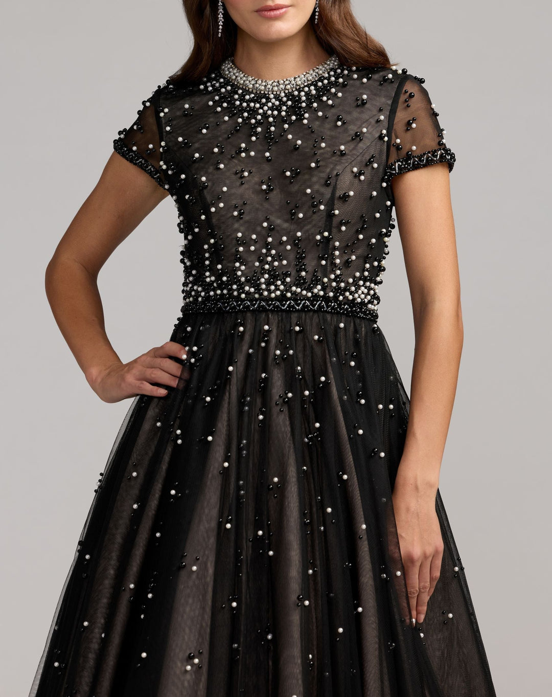 Mac Duggal 56255 Embellished Pearl Tulle Midi Dress