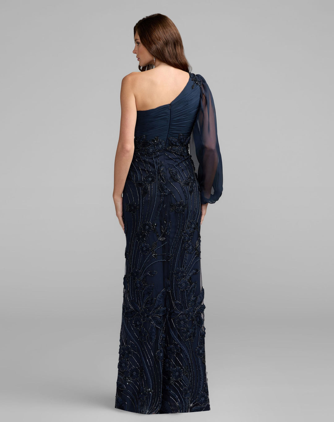 Mac Duggal 9969019P Petite One Sleeve Chiffon Embellished Gown