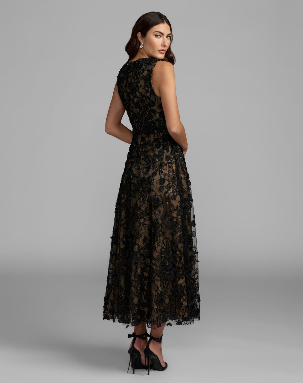 Mac Duggal 69192 Floral Embroidered High Neck Midi Dress