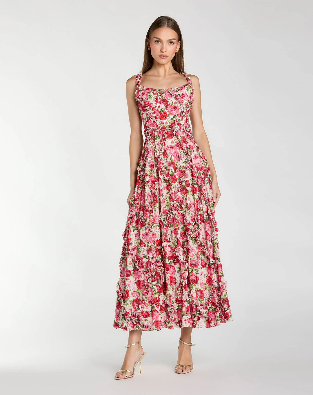 Mac Duggal 8256 Ruffle Scoop Neck Floral A-Line Dress