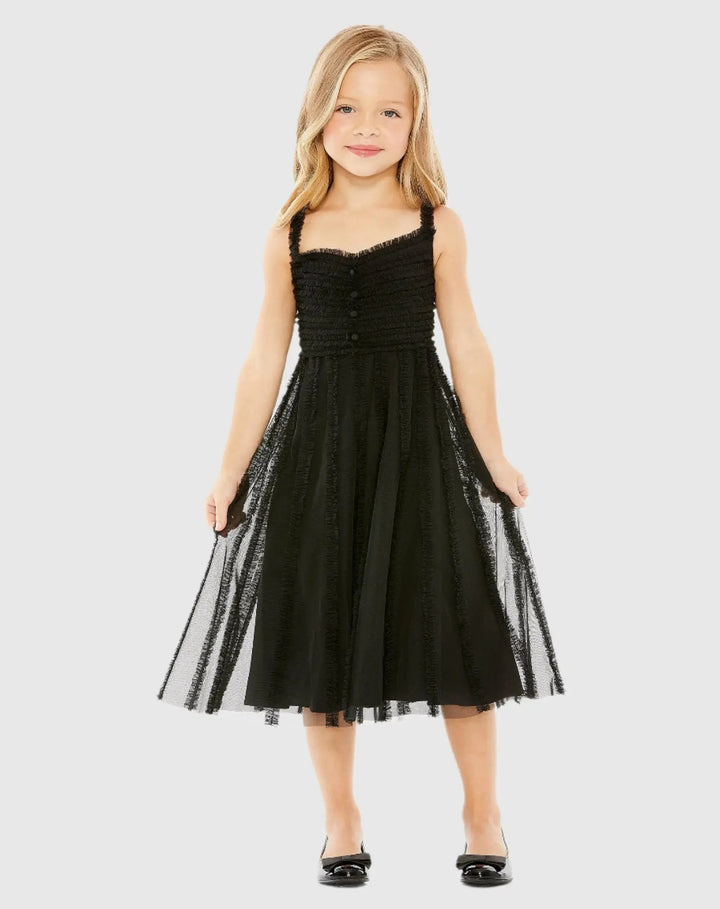Mac Duggal 8066 Girls Pink Sleeveless Ruffle Tiered Midi Dress