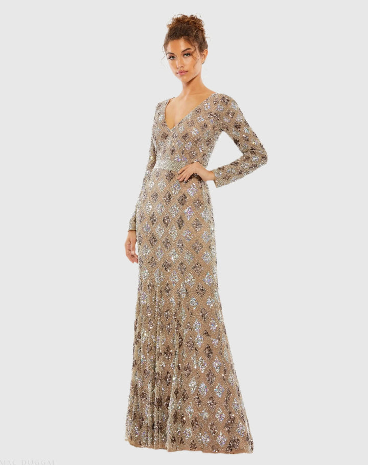 Mac Duggal 5021 Geometric Embellished Evening Gown