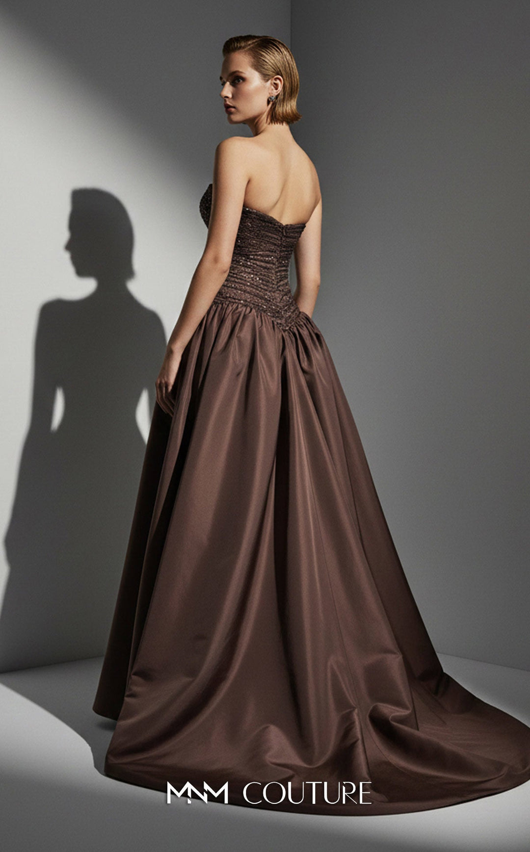 MNM Couture E0132 Asymmetric Draped Taffeta Ball Gown