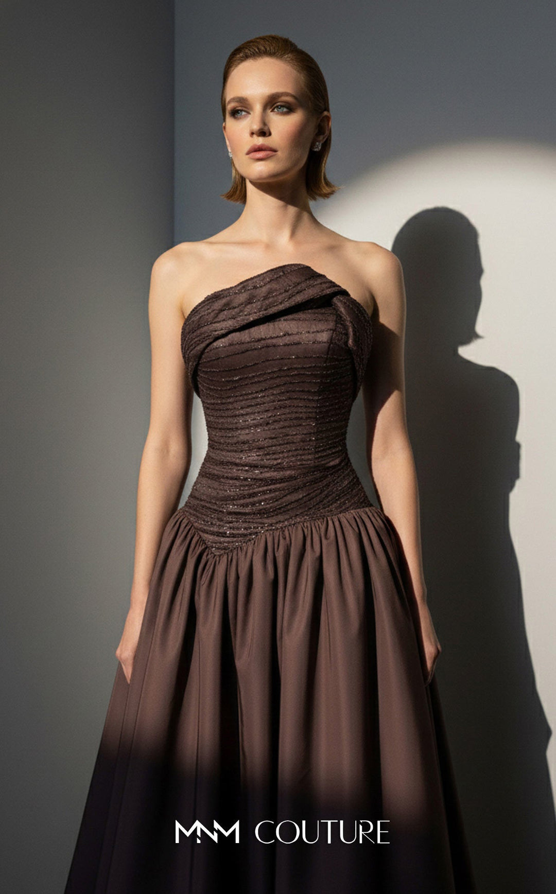 MNM Couture E0132 Asymmetric Draped Taffeta Ball Gown