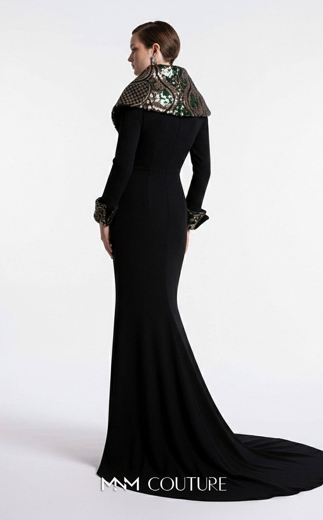 Fouad Sarkis F03019 V-Neckline Long Sleeves Mermaid Couture Dress