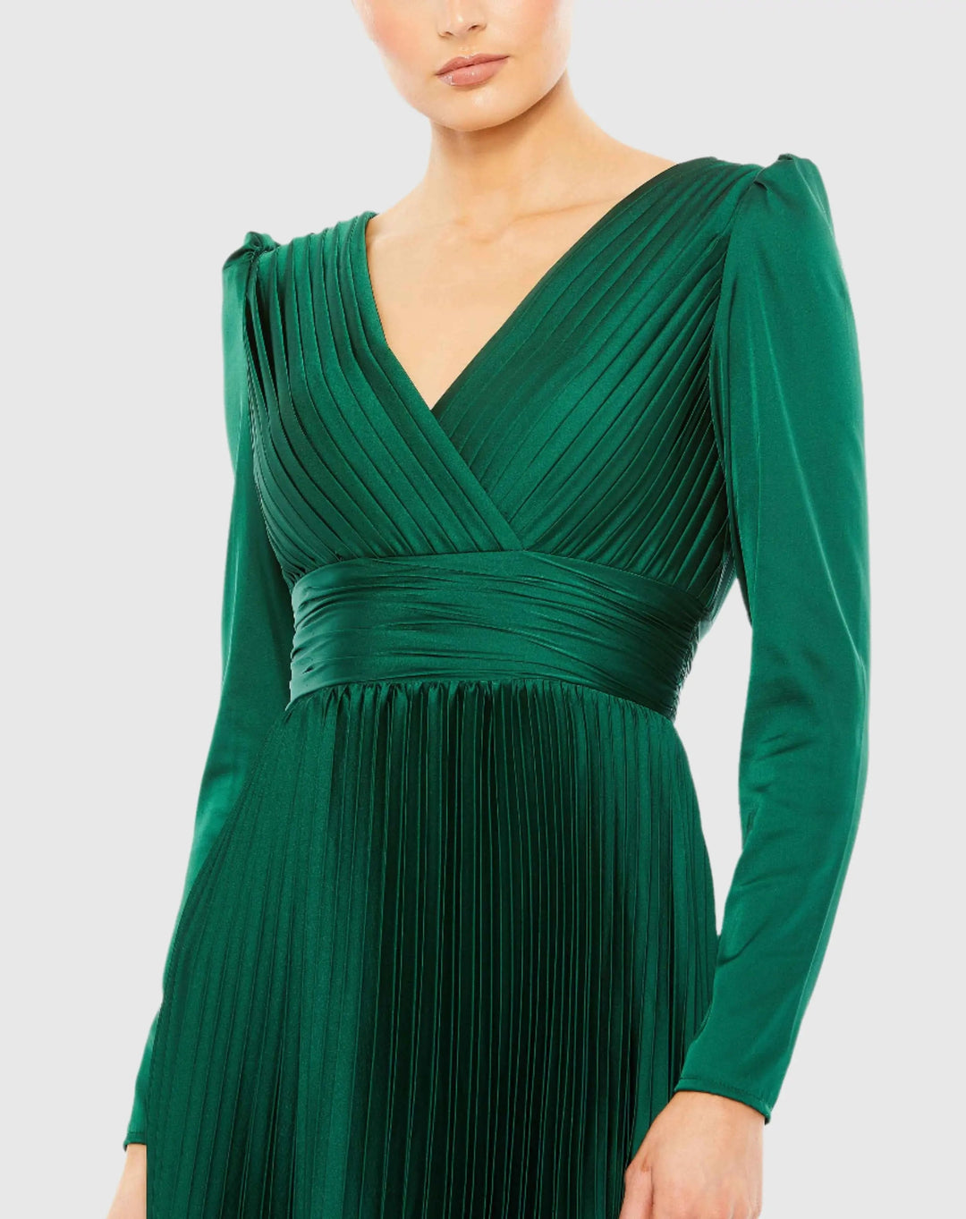 Mac Duggal 26542 Pleated Long Sleeve V-Neck Gown