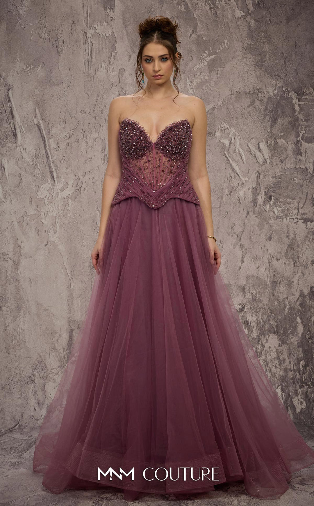 MNM Couture Style J03608: A-Line Organza Gown with Beaded Corset