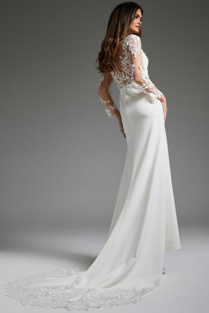 Jovani JB42297 Ivory Long Sleeve Sheath Bridal Dress
