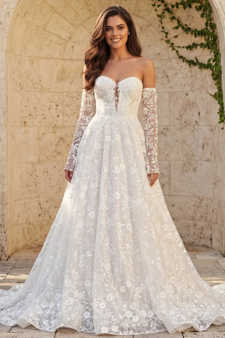 Jovani JB43864 Off Shoulder Lace A Line Bridal Gown