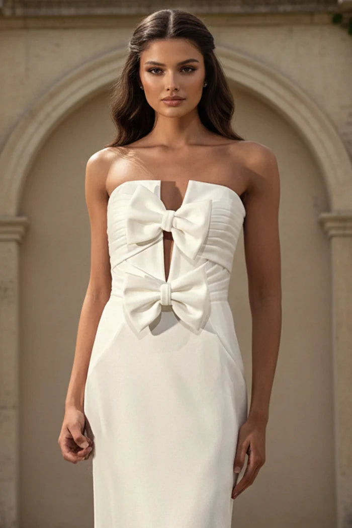 Jovani JB45671 Strapless Crepe Bridal Gown With Sculpted Bow Bodice