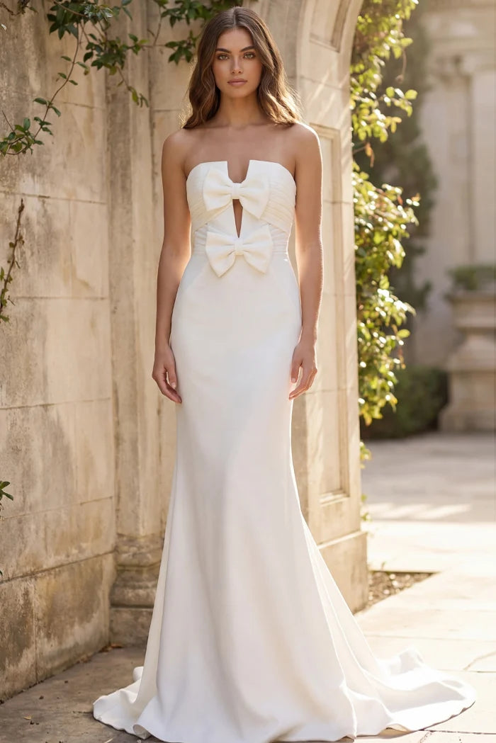 Jovani JB45671 Strapless Crepe Bridal Gown With Sculpted Bow Bodice