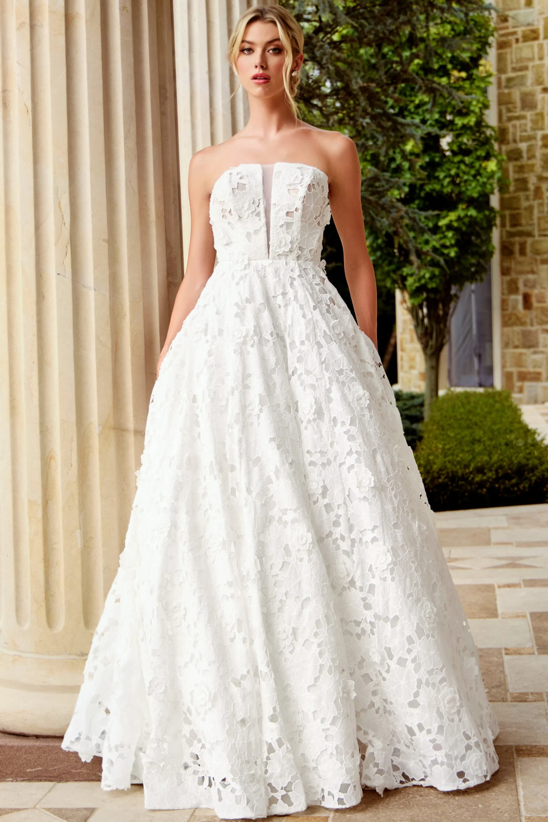 Jovani JB45912 Lace Ball Gown Wedding Dress With Floral Appliqués