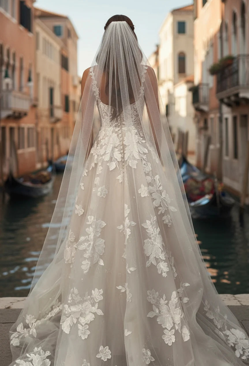 Jovani JB99062 Floral Lace A Line Bridal Gown With Sheer Bodice
