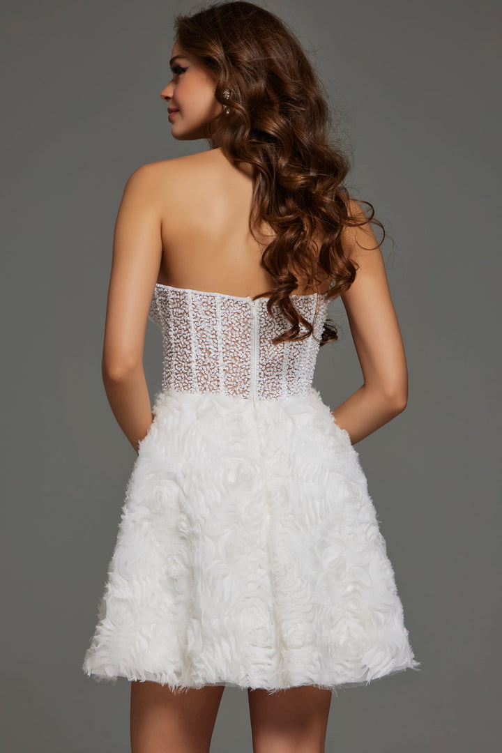 Jovani 36578 Strapless Corset 3D Rosette Mini Cocktail Dress