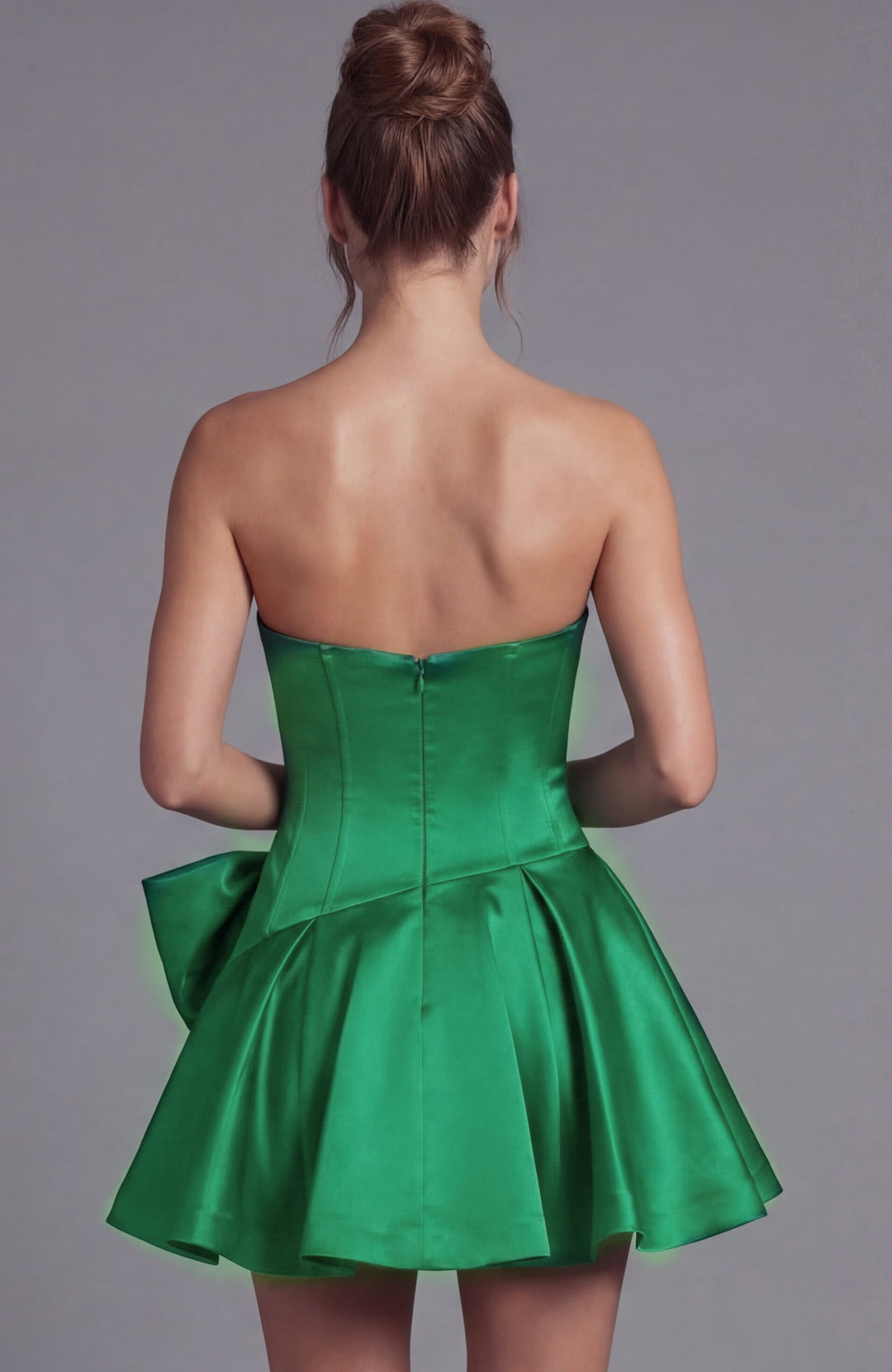 Jovani 49909 Strapless Satin Mini Dress with Oversized Side Bow