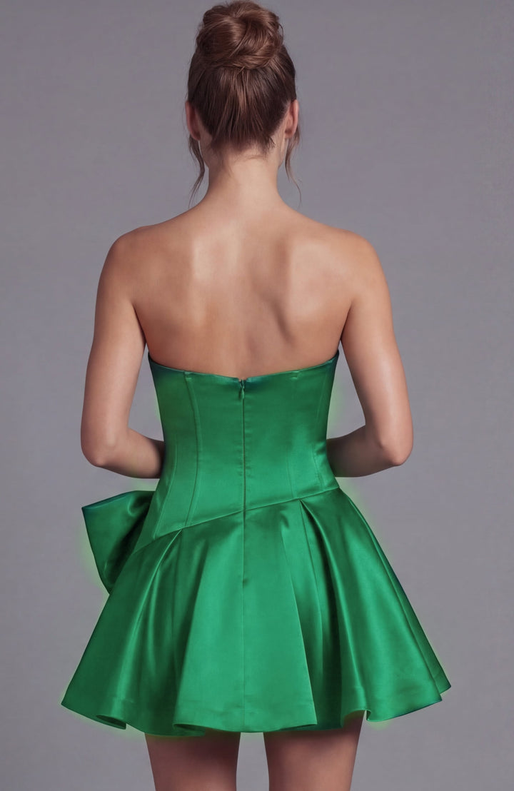 Jovani 49909 Strapless Satin Mini Dress with Oversized Side Bow